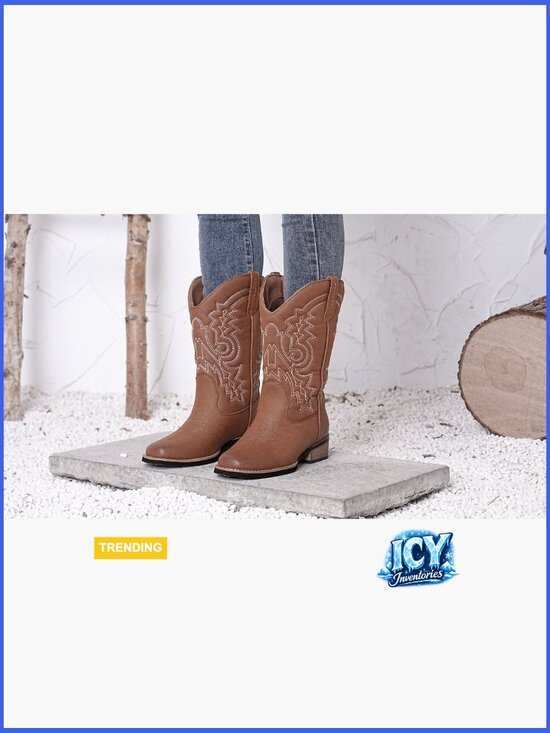 Amazon.com | Cowboy Boots for Women - Square Toe Western  Distressed PU Square Toe Mid-Calf Cowboy Booties Low Heel